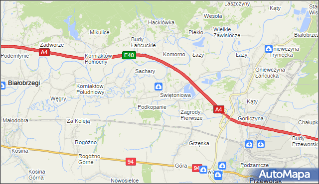 mapa Świętoniowa, Świętoniowa na mapie Targeo