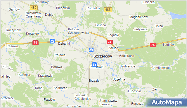 mapa Szczerców, Szczerców na mapie Targeo