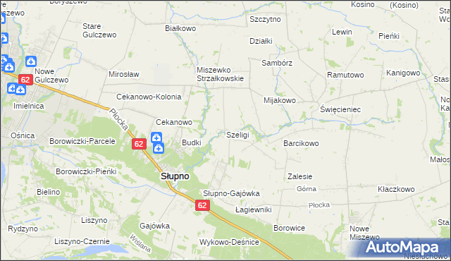 mapa Szeligi gmina Słupno, Szeligi gmina Słupno na mapie Targeo