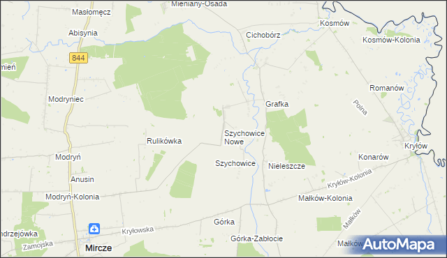 mapa Szychowice Nowe, Szychowice Nowe na mapie Targeo