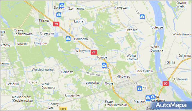 mapa Tomice gmina Góra Kalwaria, Tomice gmina Góra Kalwaria na mapie Targeo