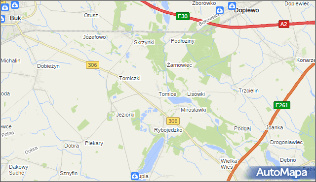 mapa Tomice gmina Stęszew, Tomice gmina Stęszew na mapie Targeo