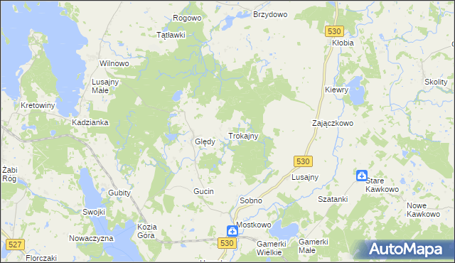 mapa Trokajny gmina Łukta, Trokajny gmina Łukta na mapie Targeo