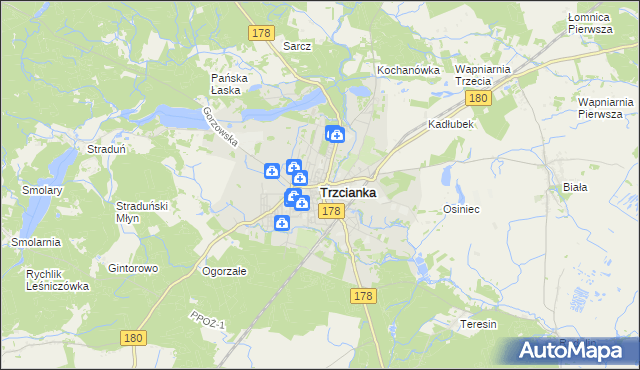 mapa Trzcianka powiat czarnkowsko-trzcianecki, Trzcianka powiat czarnkowsko-trzcianecki na mapie Targeo