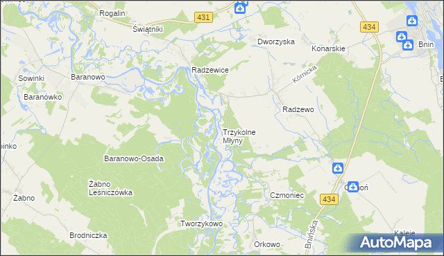 mapa Trzykolne Młyny, Trzykolne Młyny na mapie Targeo