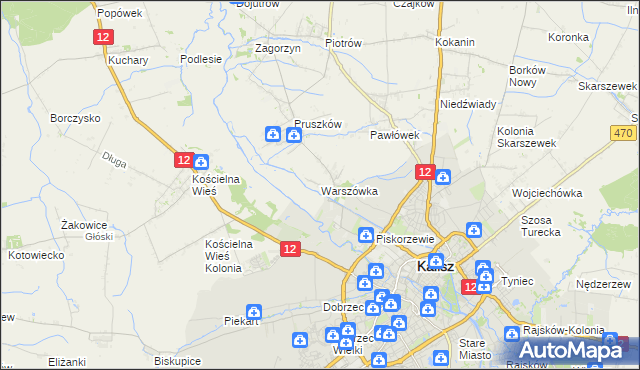 mapa Warszówka gmina Blizanów, Warszówka gmina Blizanów na mapie Targeo