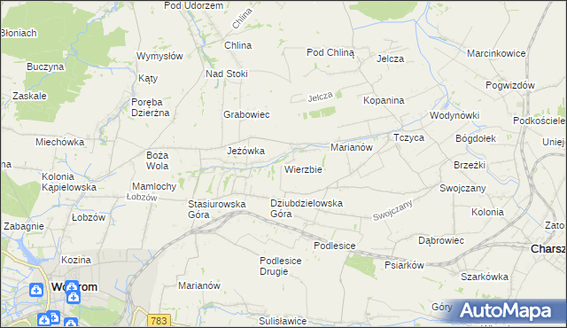 mapa Wierzbie gmina Charsznica, Wierzbie gmina Charsznica na mapie Targeo