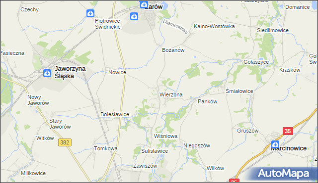mapa Wierzbna gmina Żarów, Wierzbna gmina Żarów na mapie Targeo