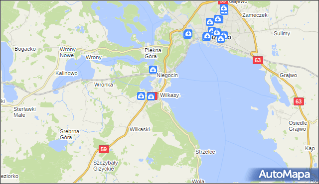 mapa Wilkasy gmina Giżycko, Wilkasy gmina Giżycko na mapie Targeo