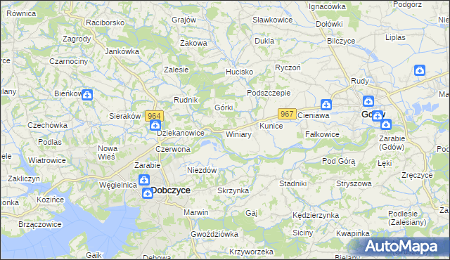 mapa Winiary gmina Gdów, Winiary gmina Gdów na mapie Targeo