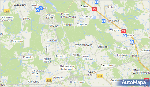 mapa Wojciechowice gmina Góra Kalwaria, Wojciechowice gmina Góra Kalwaria na mapie Targeo