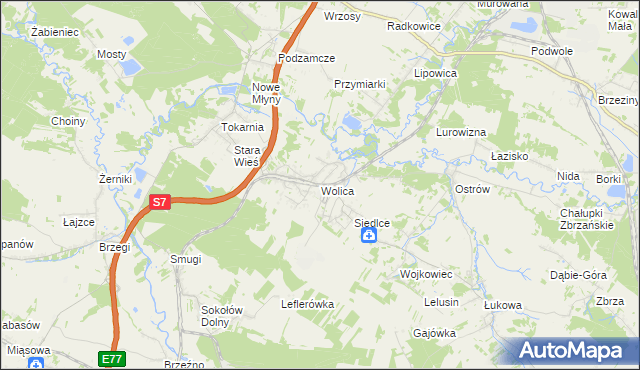 mapa Wolica gmina Chęciny, Wolica gmina Chęciny na mapie Targeo