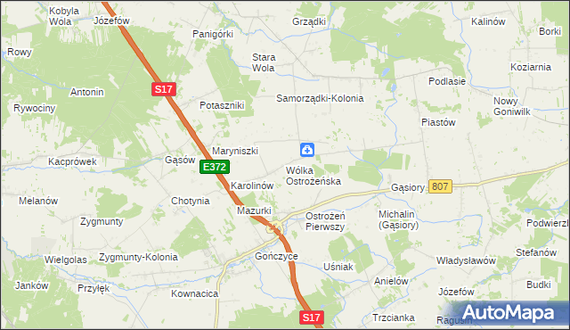 mapa Wólka Ostrożeńska, Wólka Ostrożeńska na mapie Targeo