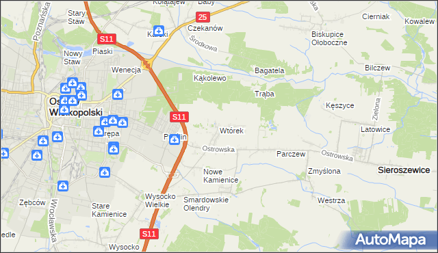 mapa Wtórek gmina Ostrów Wielkopolski, Wtórek gmina Ostrów Wielkopolski na mapie Targeo