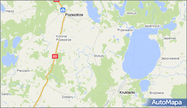 mapa Wyłudy gmina Pozezdrze, Wyłudy gmina Pozezdrze na mapie Targeo