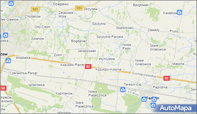 mapa Wymysłów gmina Sochaczew, Wymysłów gmina Sochaczew na mapie Targeo