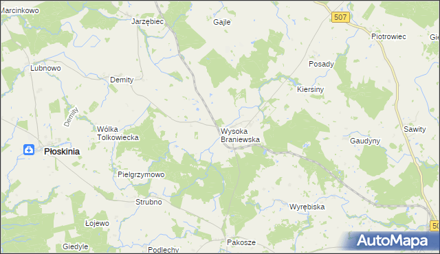 mapa Wysoka Braniewska, Wysoka Braniewska na mapie Targeo
