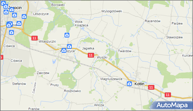 mapa Wyszki gmina Kotlin, Wyszki gmina Kotlin na mapie Targeo