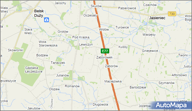mapa Zaborówek gmina Belsk Duży, Zaborówek gmina Belsk Duży na mapie Targeo