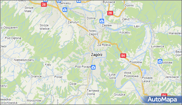 mapa Zagórz powiat sanocki, Zagórz powiat sanocki na mapie Targeo