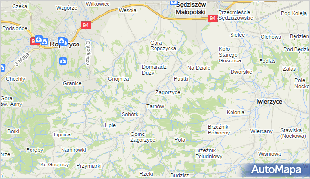 mapa Zagorzyce gmina Sędziszów Małopolski, Zagorzyce gmina Sędziszów Małopolski na mapie Targeo