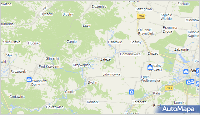 mapa Załęże gmina Wolbrom, Załęże gmina Wolbrom na mapie Targeo