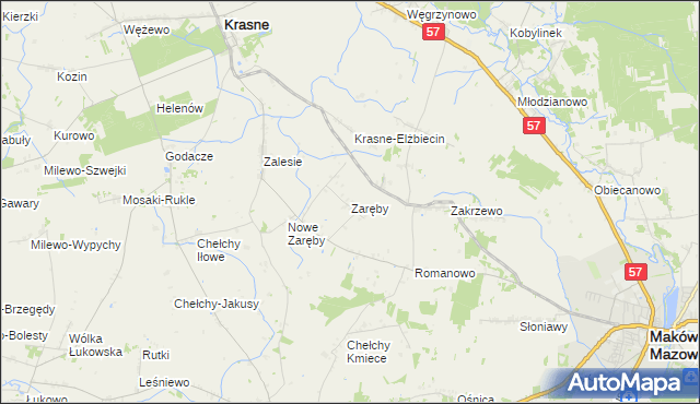 mapa Zaręby gmina Karniewo, Zaręby gmina Karniewo na mapie Targeo