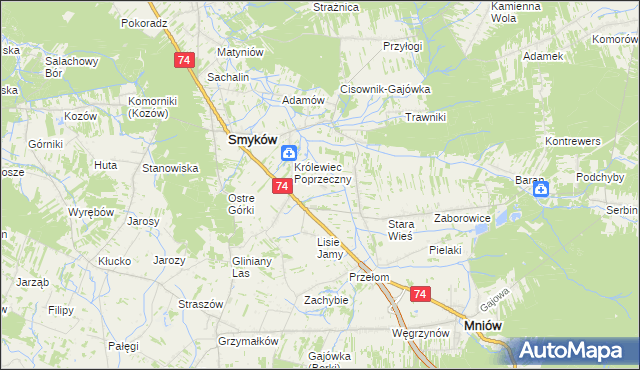 mapa Zastawie gmina Smyków, Zastawie gmina Smyków na mapie Targeo