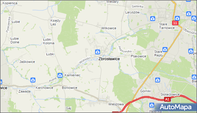 mapa Zbrosławice, Zbrosławice na mapie Targeo