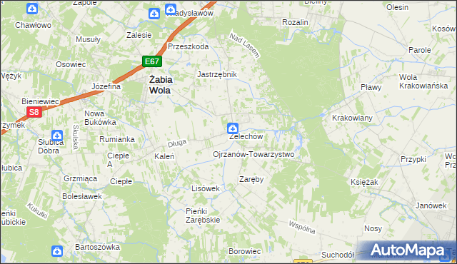 mapa Żelechów gmina Żabia Wola, Żelechów gmina Żabia Wola na mapie Targeo