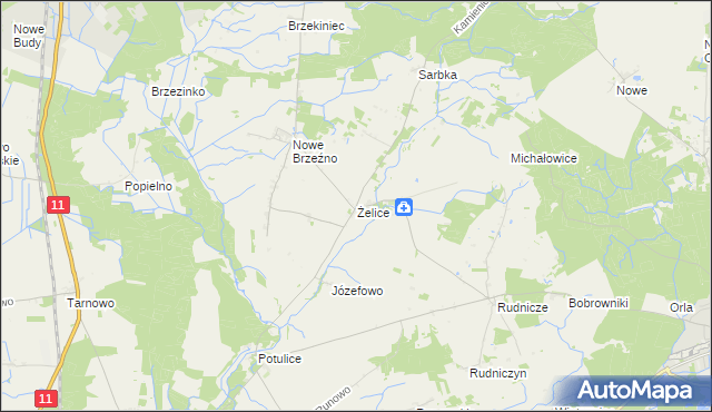 mapa Żelice gmina Wągrowiec, Żelice gmina Wągrowiec na mapie Targeo