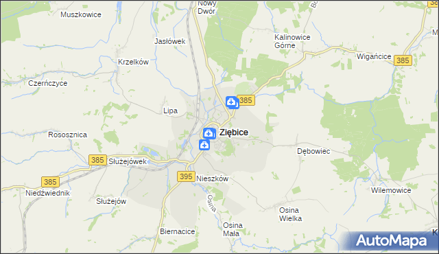 mapa Ziębice, Ziębice na mapie Targeo