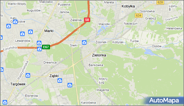 mapa Zielonka powiat wołomiński, Zielonka powiat wołomiński na mapie Targeo