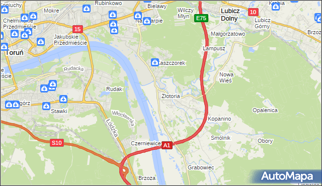 mapa Złotoria gmina Lubicz, Złotoria gmina Lubicz na mapie Targeo