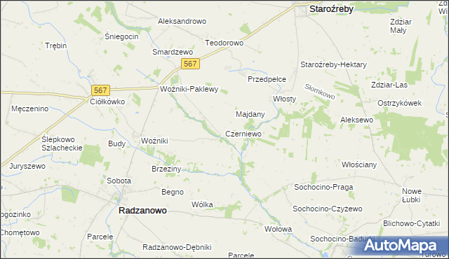 mapa Czerniewo gmina Radzanowo, Czerniewo gmina Radzanowo na mapie Targeo