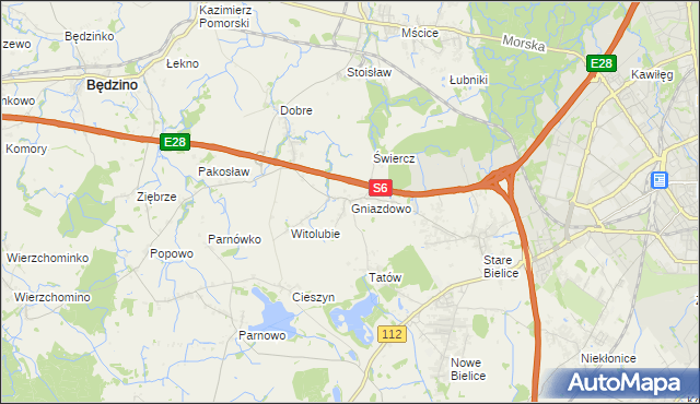 mapa Gniazdowo gmina Biesiekierz, Gniazdowo gmina Biesiekierz na mapie Targeo