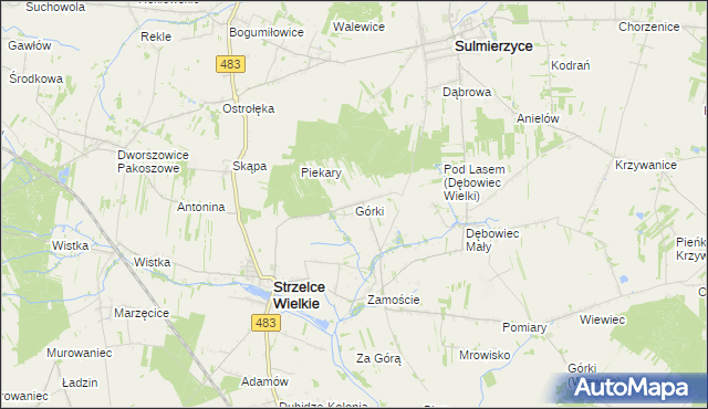 mapa Górki gmina Strzelce Wielkie, Górki gmina Strzelce Wielkie na mapie Targeo