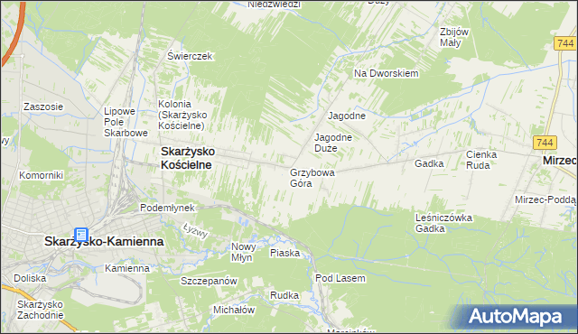 mapa Grzybowa Góra, Grzybowa Góra na mapie Targeo