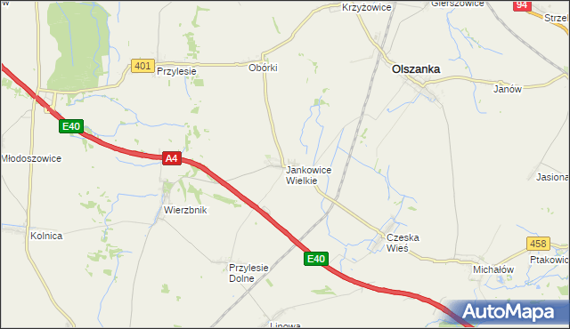 mapa Jankowice Wielkie, Jankowice Wielkie na mapie Targeo