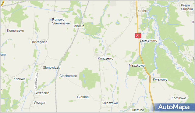 mapa Kończewo gmina Kobylnica, Kończewo gmina Kobylnica na mapie Targeo