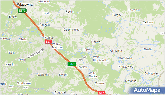 mapa Kopki gmina Wiązowna, Kopki gmina Wiązowna na mapie Targeo