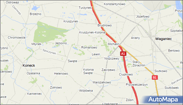 mapa Lewin gmina Waganiec, Lewin gmina Waganiec na mapie Targeo