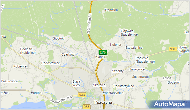 mapa Piasek gmina Pszczyna, Piasek gmina Pszczyna na mapie Targeo