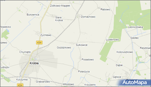 mapa Sułkowice gmina Krobia, Sułkowice gmina Krobia na mapie Targeo