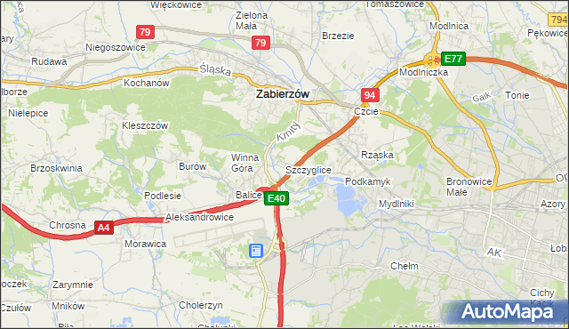 mapa Szczyglice gmina Zabierzów, Szczyglice gmina Zabierzów na mapie Targeo