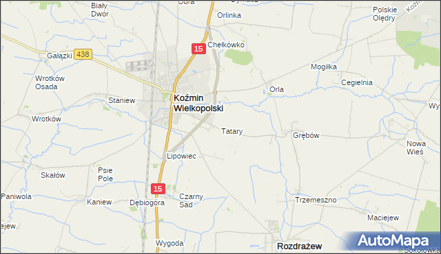 mapa Tatary gmina Koźmin Wielkopolski, Tatary gmina Koźmin Wielkopolski na mapie Targeo