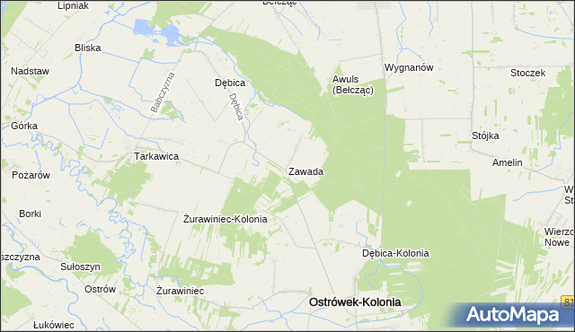mapa Zawada gmina Ostrówek, Zawada gmina Ostrówek na mapie Targeo