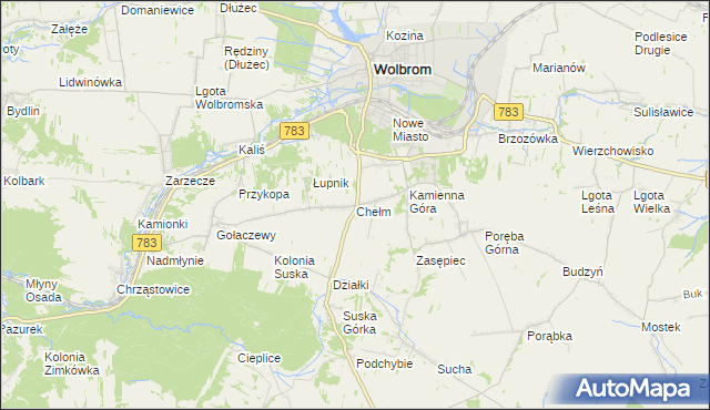 mapa Chełm gmina Wolbrom, Chełm gmina Wolbrom na mapie Targeo