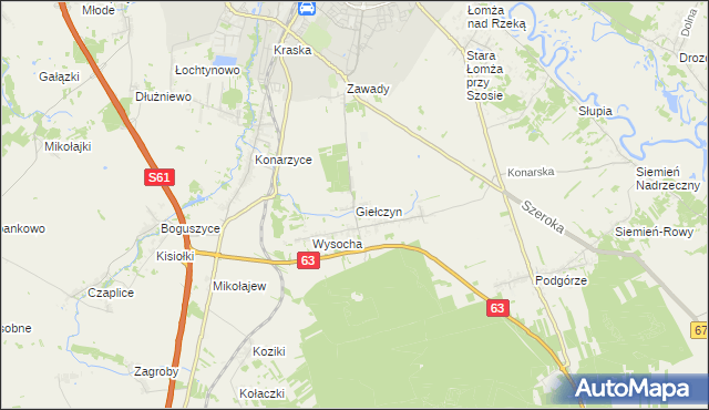 mapa Giełczyn gmina Łomża, Giełczyn gmina Łomża na mapie Targeo
