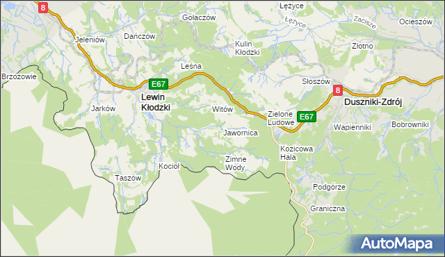 mapa Jawornica gmina Lewin Kłodzki, Jawornica gmina Lewin Kłodzki na mapie Targeo